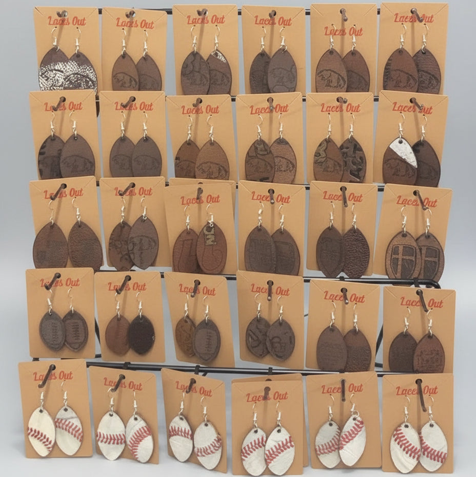 Genuine Leather Football Earrings