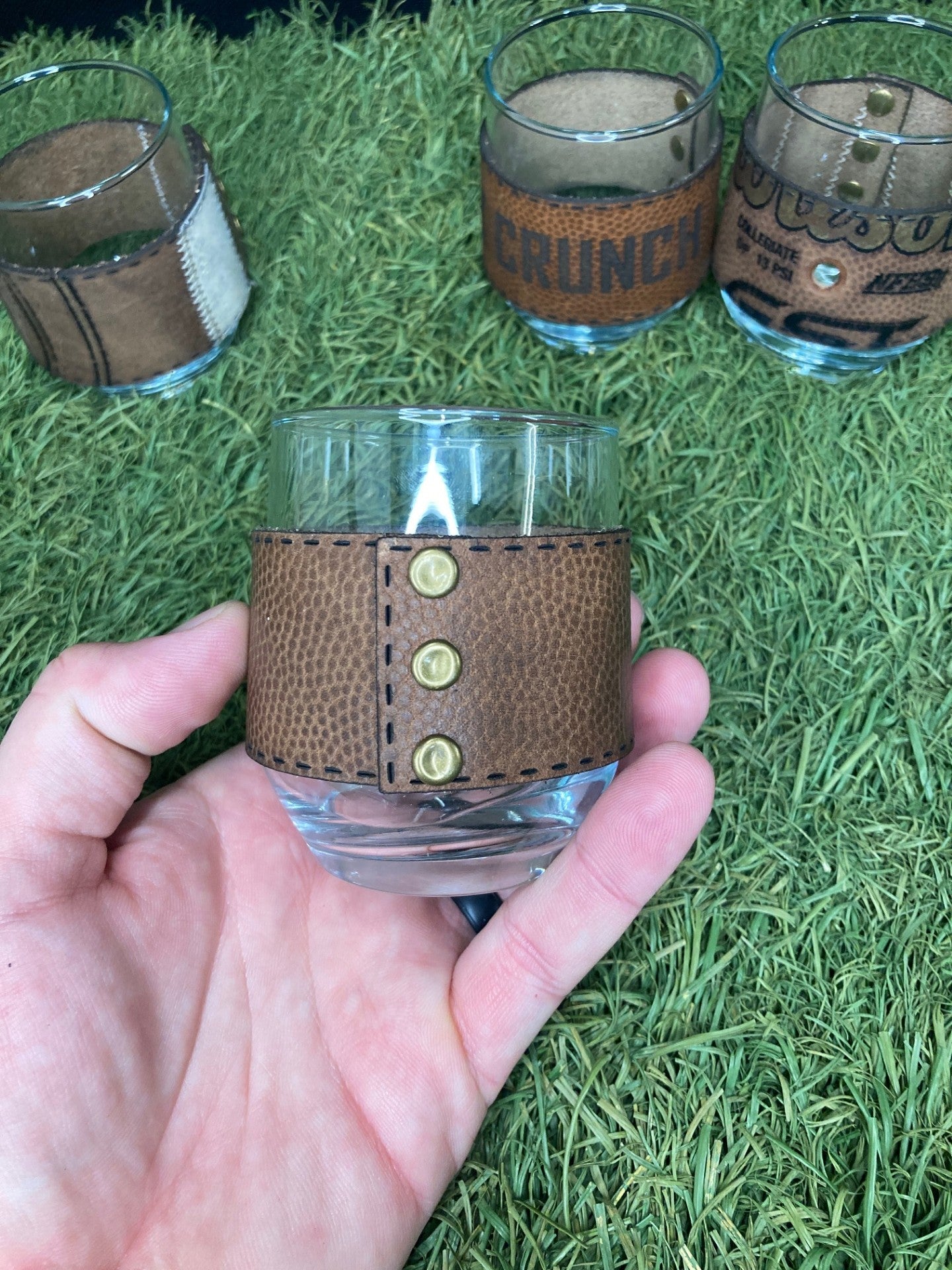 Custom Football Leather Wrapped Glassware