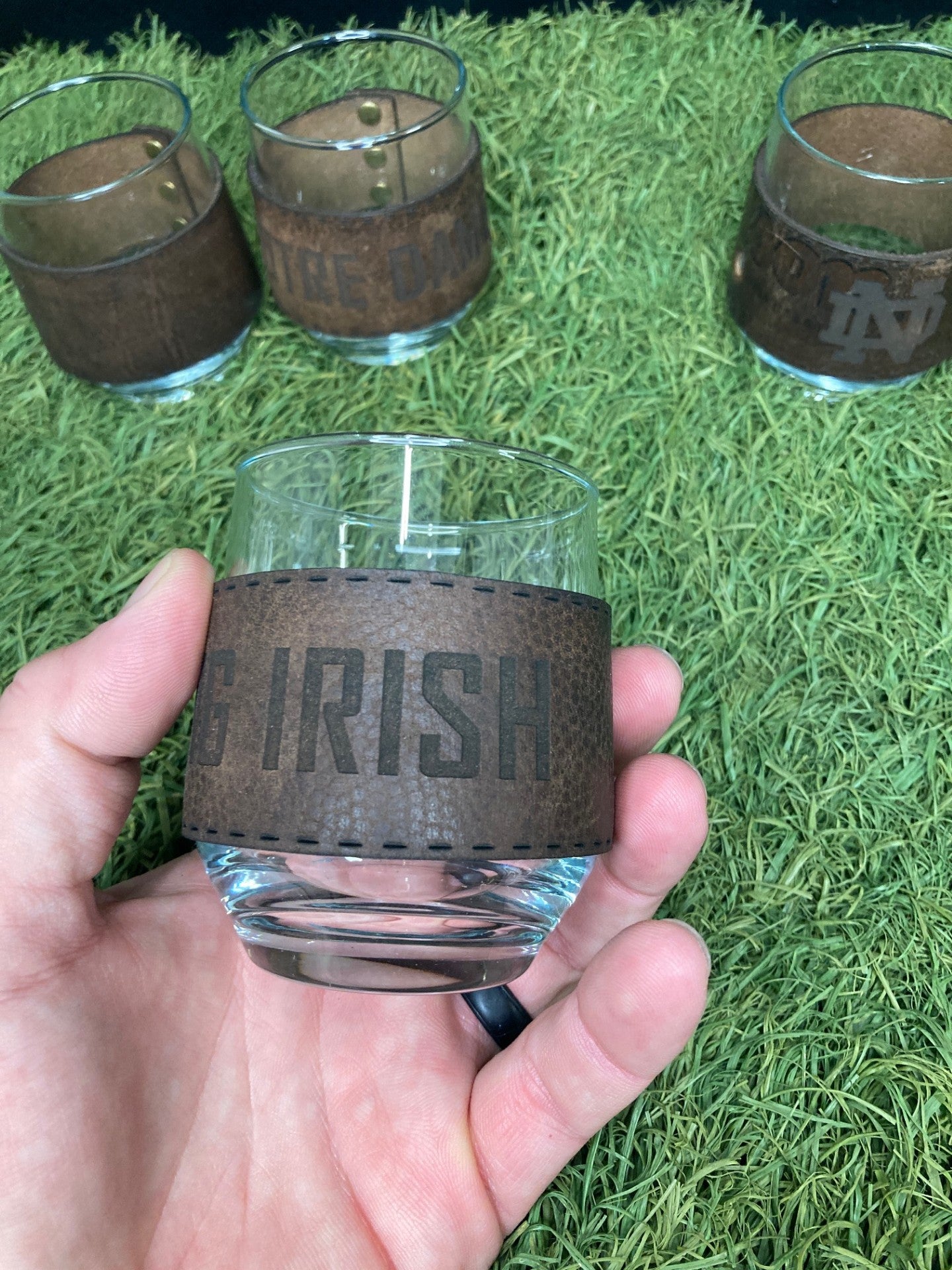 Custom Football Leather Wrapped Glassware